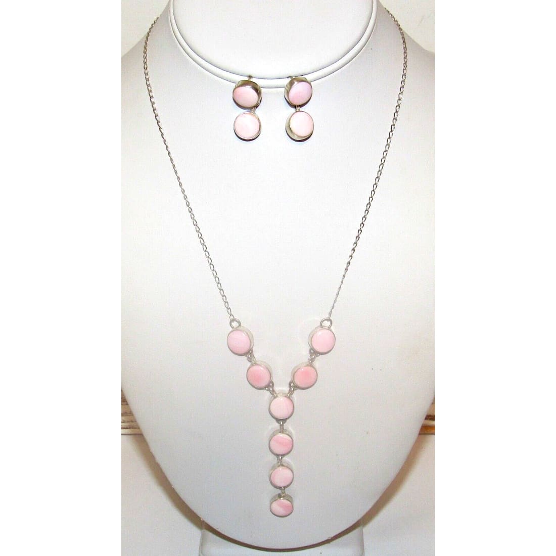 Navajo Pink Conch Shell Lariat Necklace Earrings Set
