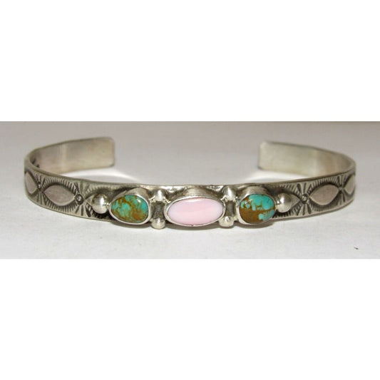 Navajo Pink Conch Turquoise Bracelet Stacker Sterling Silver