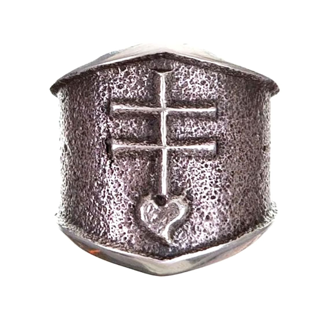 Navajo Kevin Yazzie Pueblo Cross Ring Size 8 Sand Cast Tufa