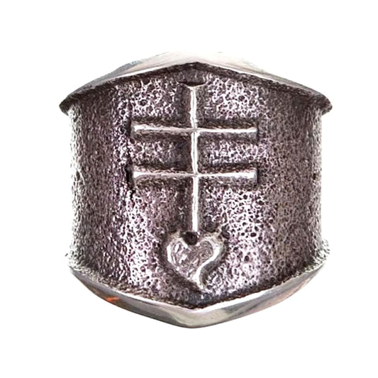 Navajo Kevin Yazzie Pueblo Cross Ring Size 8 Sand Cast Tufa