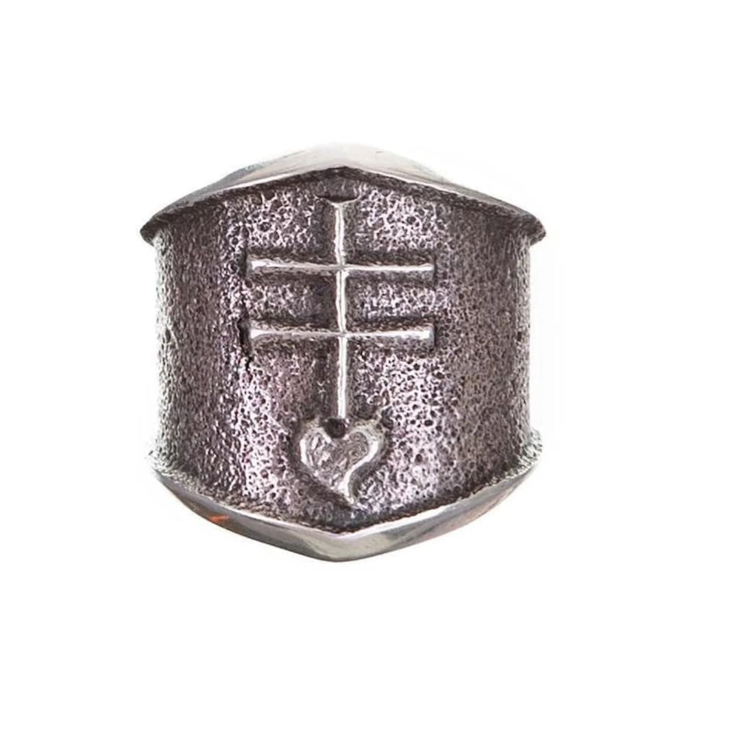 Navajo Kevin Yazzie Pueblo Cross Ring Size 8 Sand Cast Tufa