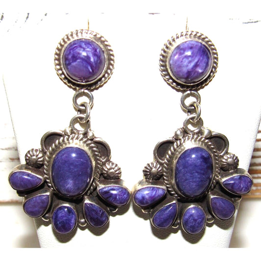 Navajo Purple Chariot Sterling Silver Cluster Earrings
