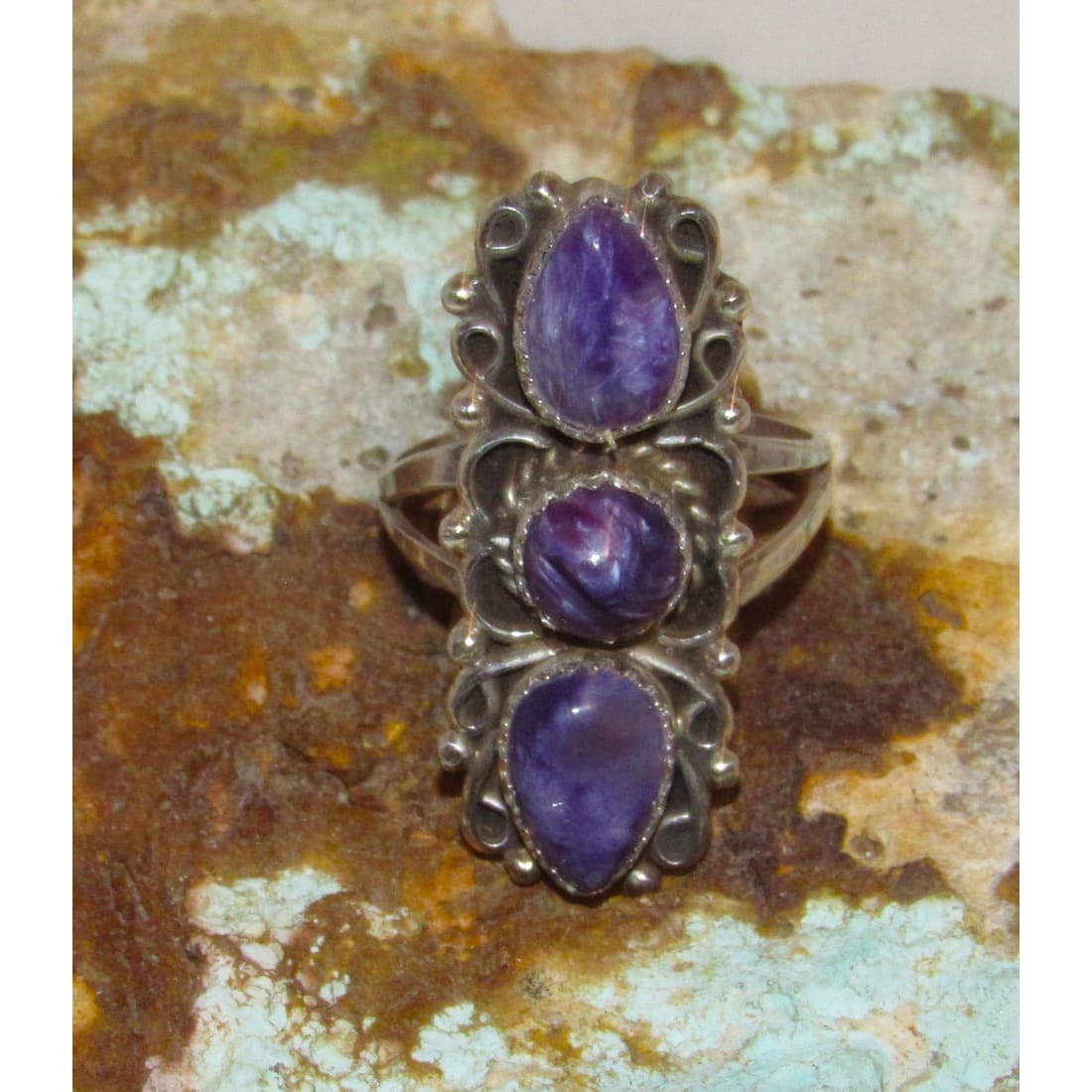 Navajo Purple Charoite Ring Size 6.5 Sterling Silver J. Kee
