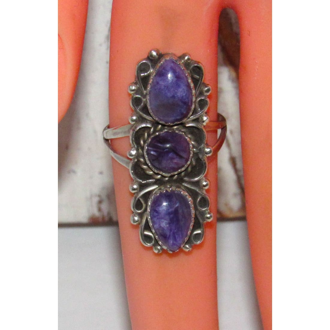 Navajo Purple Charoite Ring Size 6.5 Sterling Silver J. Kee