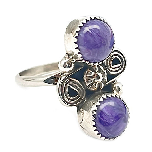 Navajo Purple Charoite Ring Sz 8.5 Sterling Silver Ron