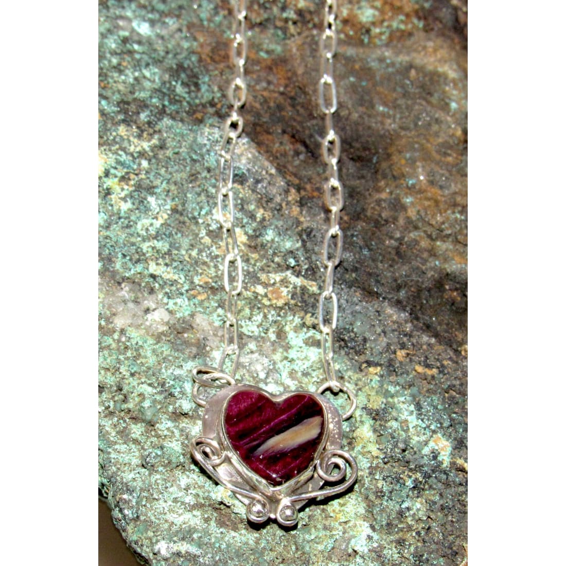 Navajo Purple Spiny Heart Bar Necklace Sterling Silver