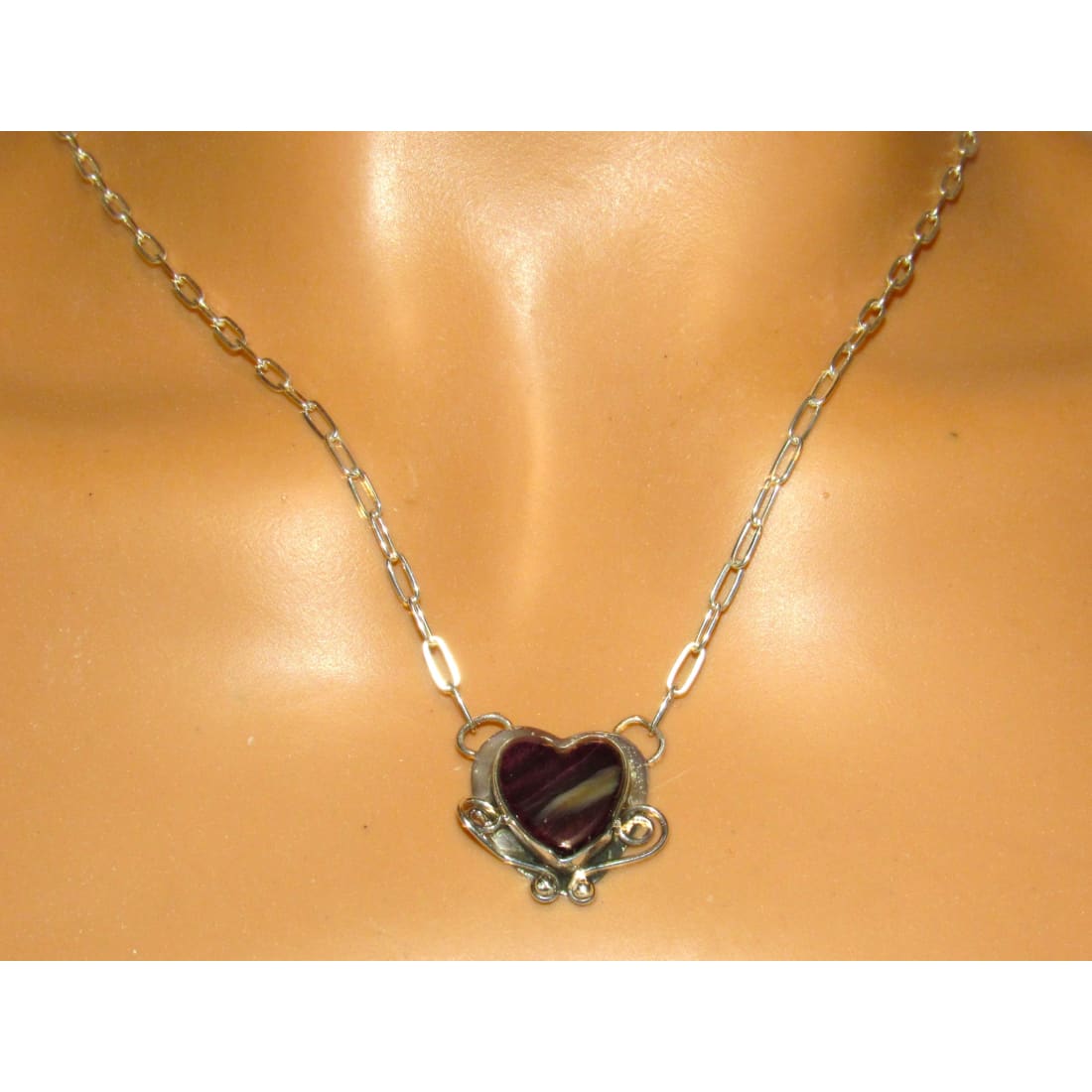 Navajo Purple Spiny Heart Bar Necklace Sterling Silver