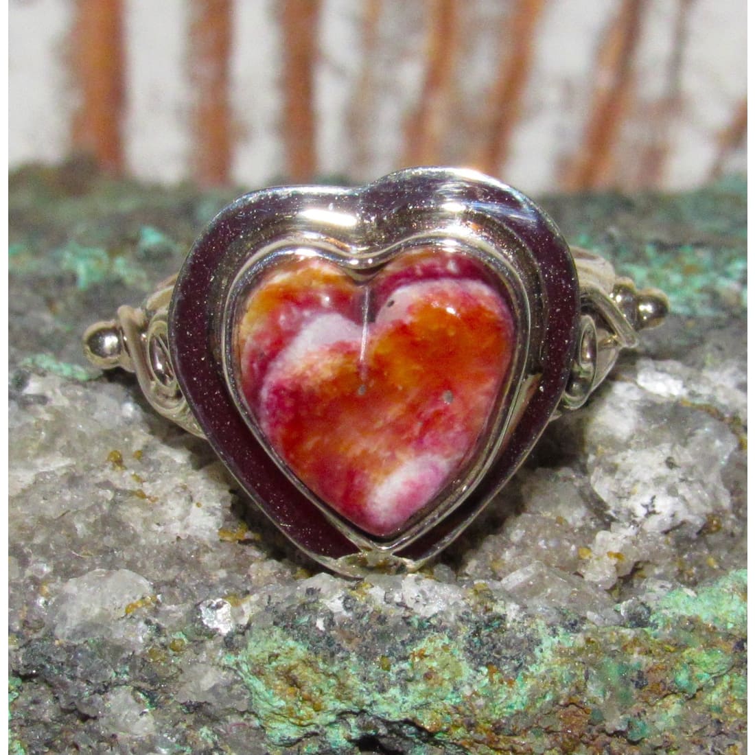 Navajo Purple Spiny Heart Ring Sz 8.5 Sterling Silver