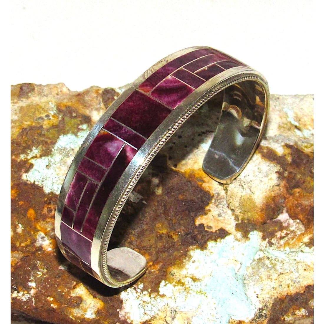 Navajo Purple Spiny Inlay Stacker Cuff Bracelet Sterling R.