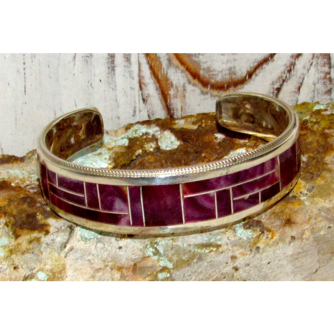 Navajo Purple Spiny Inlay Stacker Cuff Bracelet Sterling R.