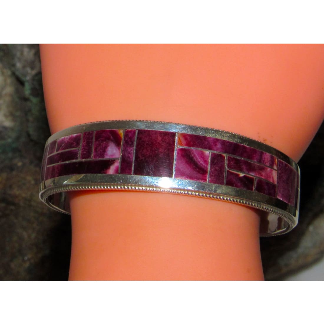 Navajo Purple Spiny Inlay Stacker Cuff Bracelet Sterling R.