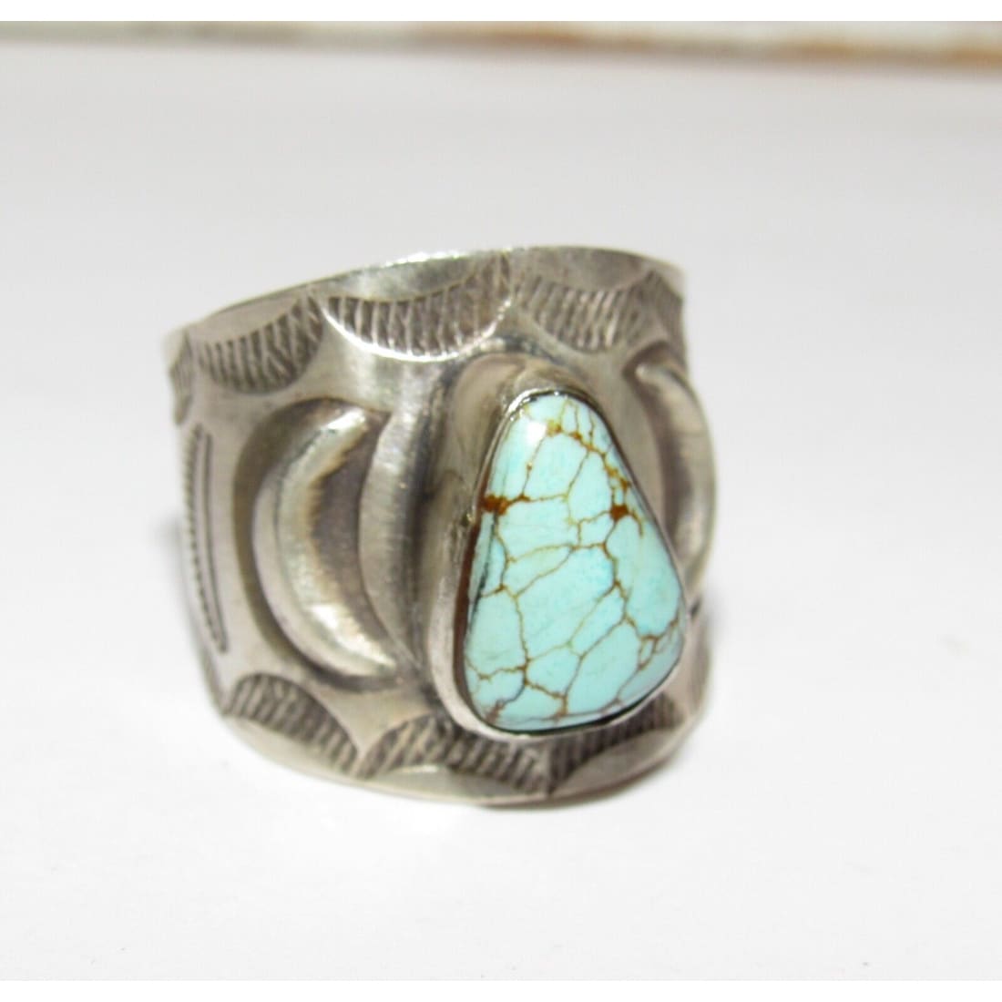 Navajo R.Willie Dry Creek Turquoise Ring Sz 8 Sterling