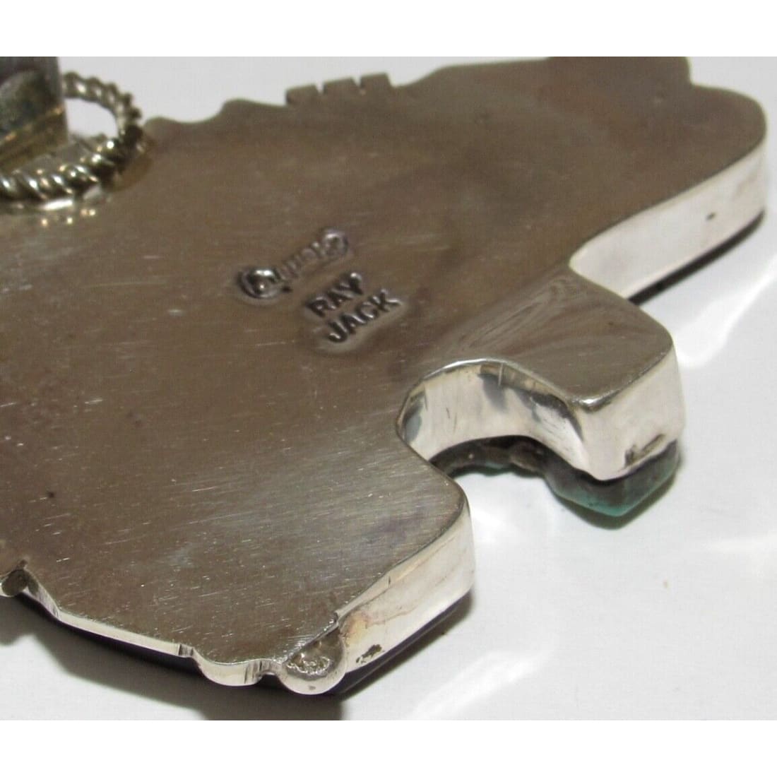 Navajo Ray Jack Bear Pendant Turquoise Jet Inlay Native