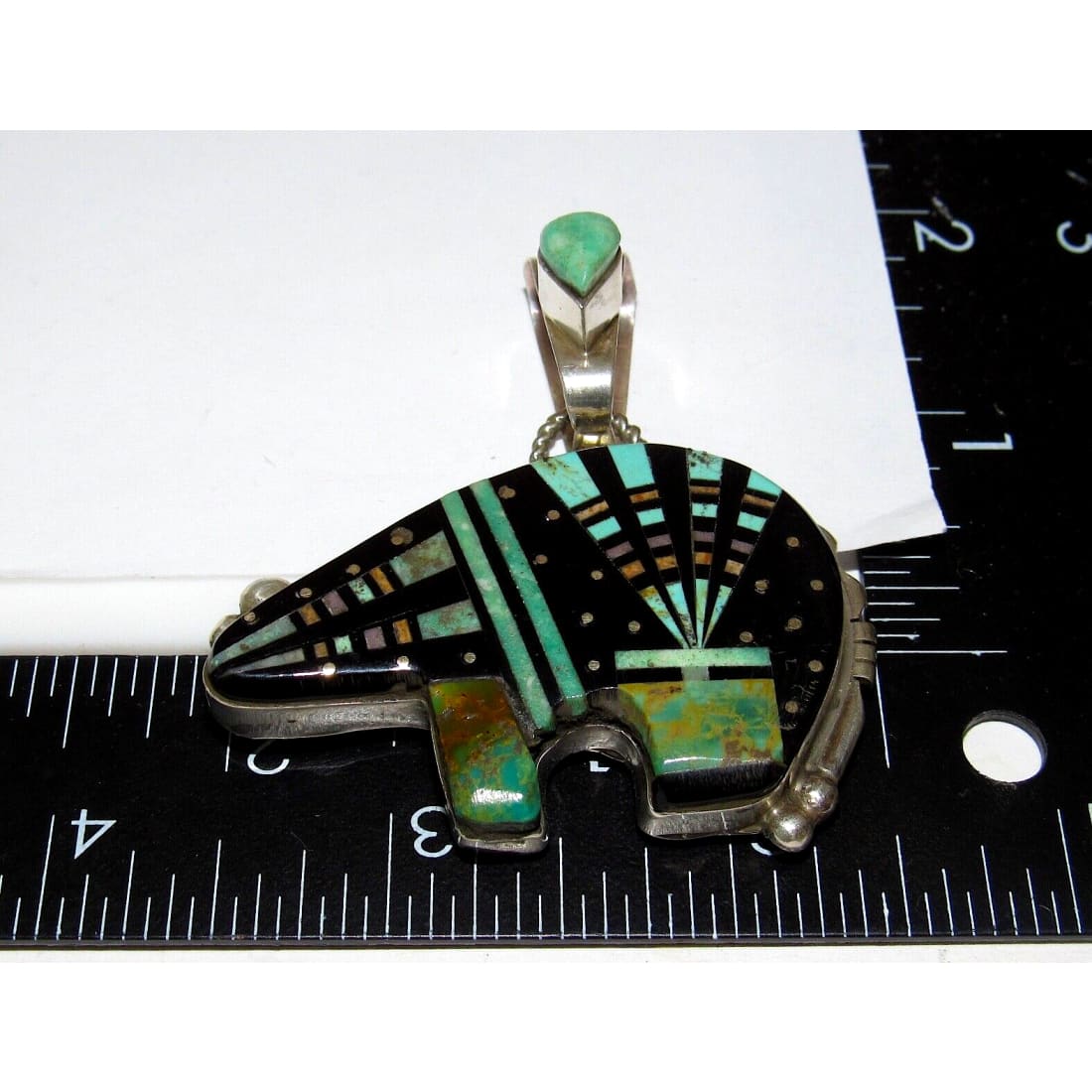 Navajo Ray Jack Bear Pendant Turquoise Jet Inlay Native