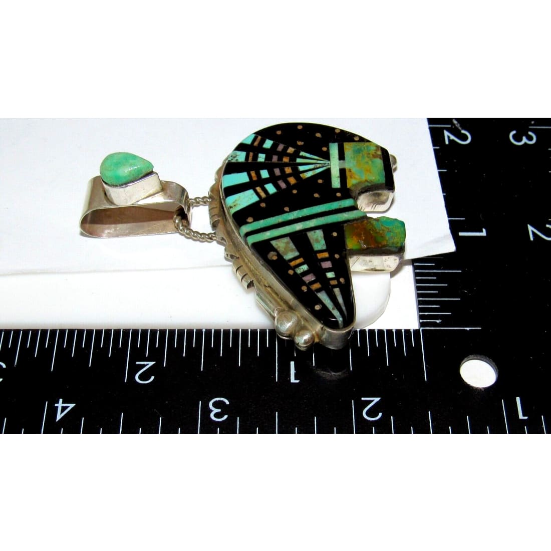 Navajo Ray Jack Bear Pendant Turquoise Jet Inlay Native