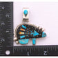 Navajo Ray Jack Bear Pendant Turquoise Spiny Jet Inlay