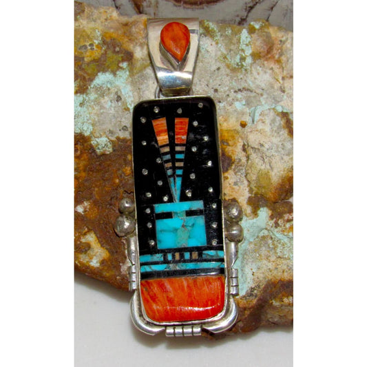 Navajo Ray Jack Kachina Pendant Turquoise Spiny Oyster Jet