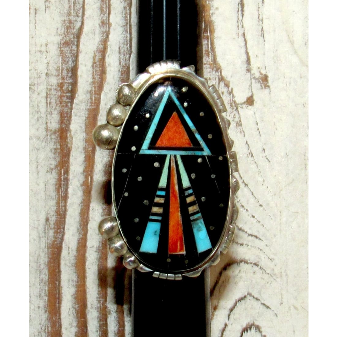 Navajo Ray Jack Turquoise Spiny Jet Inlay Galaxy Ring Size