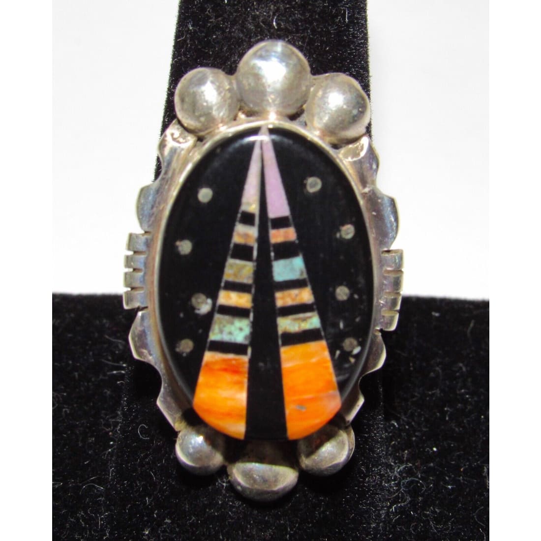 Navajo Ray Jack Turquoise Spiny Jet Inlay Galaxy Ring Size 9