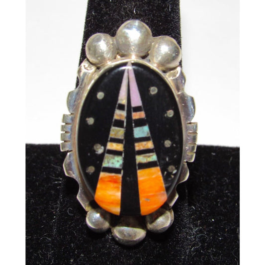 Navajo Ray Jack Turquoise Spiny Jet Inlay Galaxy Ring Size 9