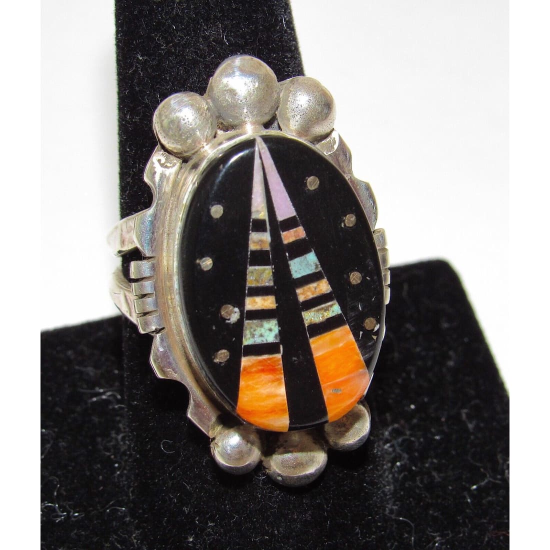 Navajo Ray Jack Turquoise Spiny Jet Inlay Galaxy Ring Size 9
