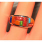 Navajo Red & Orange Spiny Cobble Inlay Ring Sz 7.5 Sterling