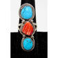 Navajo Red Orange Spiny Turquoise Statement Ring Sz 7.5