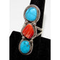 Navajo Red Orange Spiny Turquoise Statement Ring Sz 7.5