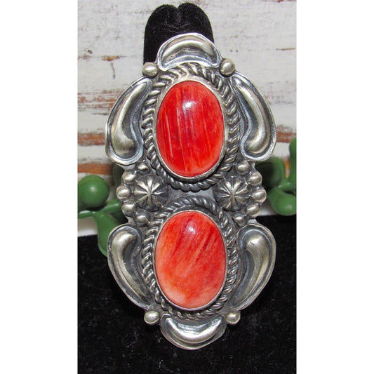 Massive Navajo Red Spiny Oyster Ring Sz 8 Sterling Silver J