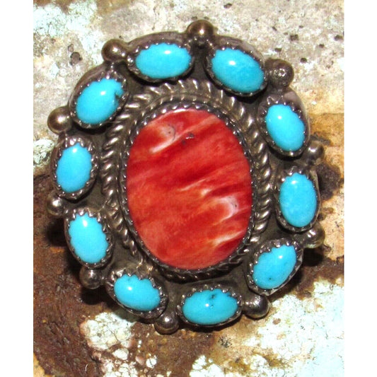 Navajo Red Spiny Turquoise Cluster Ring Sz 6 Sterling