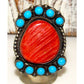 Massive Navajo Red Spiny Turquoise Cluster Ring Sz 8 