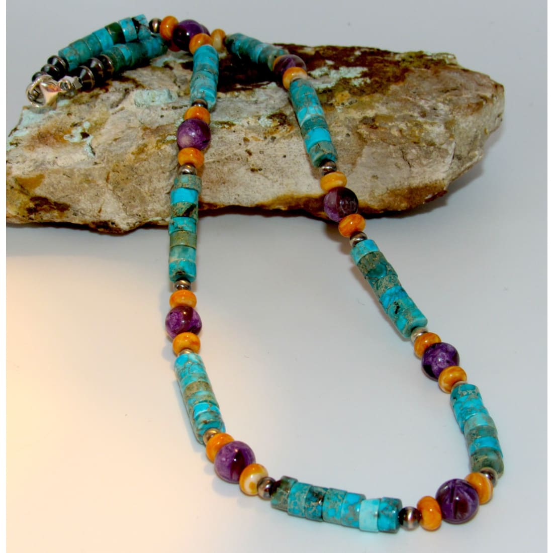 Navajo Rolled Shell Orange Spiny Amethyst & Turquoise