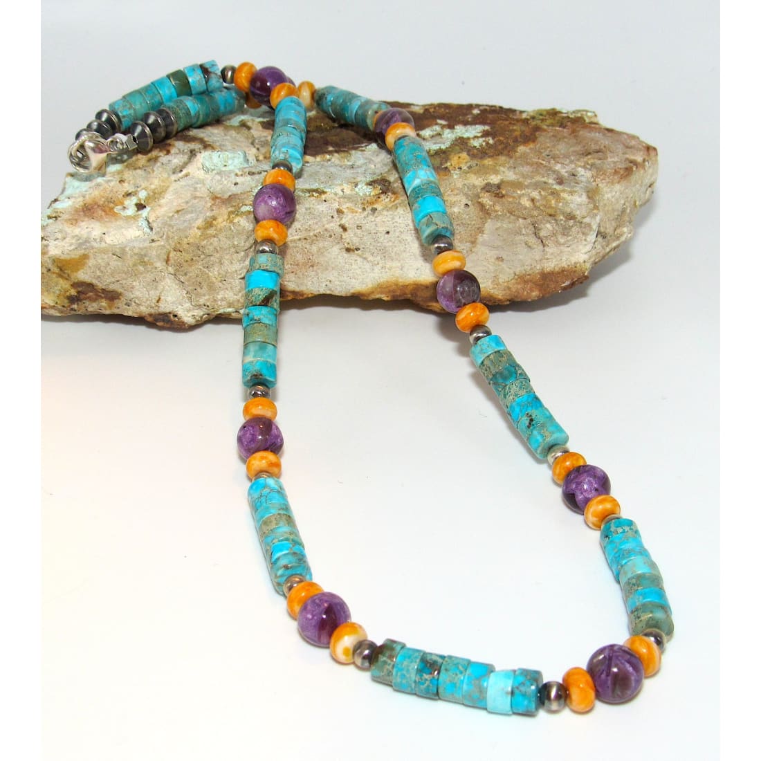 Navajo Rolled Shell Orange Spiny Amethyst & Turquoise