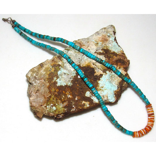 Navajo Rolled Shell Orange Spiny & Turquoise Heishi Choker