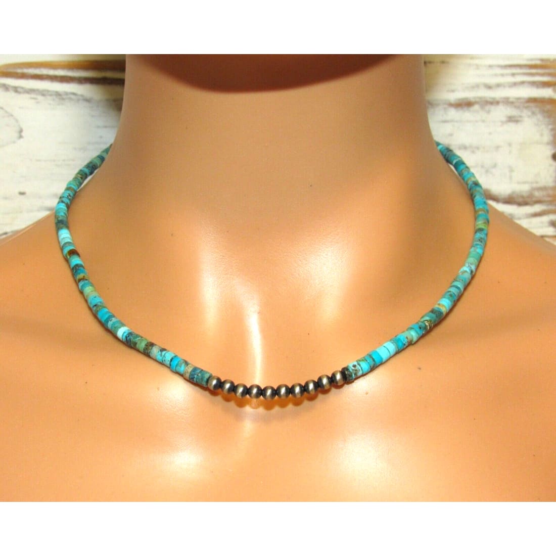 Navajo Rolled Turquoise & Pearls Heishi Choker Necklace