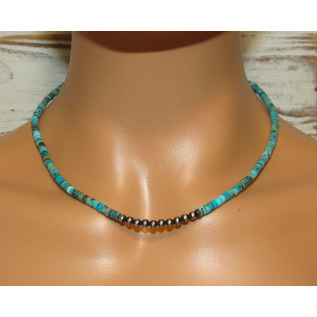 Navajo Rolled Turquoise & Navajo Pearls Heishi Choker