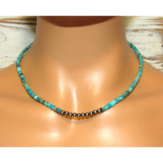Navajo Rolled Turquoise & Pearls Heishi Choker Necklace
