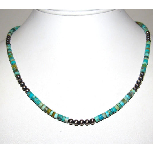 Navajo Rolled Turquoise & Navajo Pearls Heishi Choker
