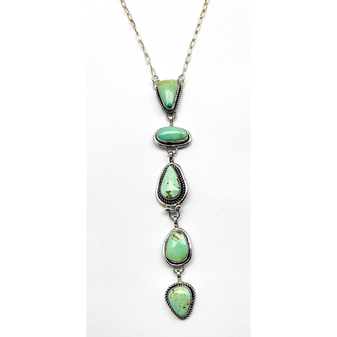Navajo Royston Green Turquoise Lariat Necklace Sterling