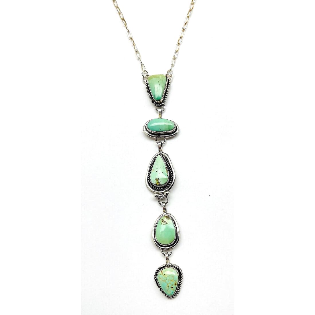 Navajo Royston Green Turquoise Lariat Necklace Sterling