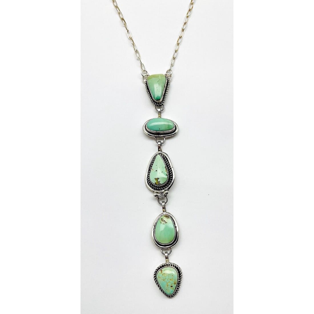 Navajo Royston Green Turquoise Lariat Necklace Sterling