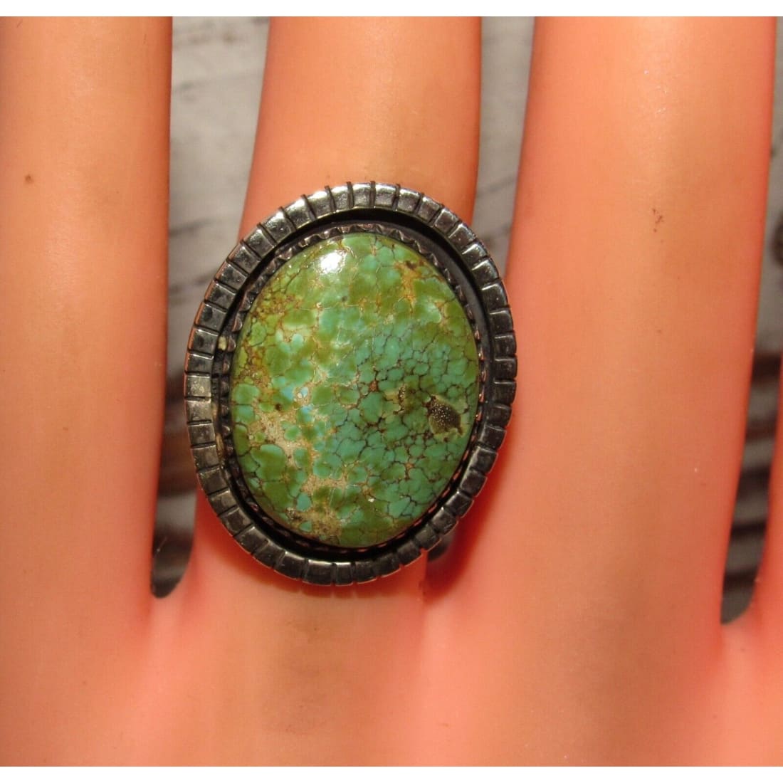 Navajo Royston Green Turquoise Ring Size 6 Sterling Silver