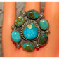 Navajo Royston & Kingman Turquoise Cluster Ring Sz 6