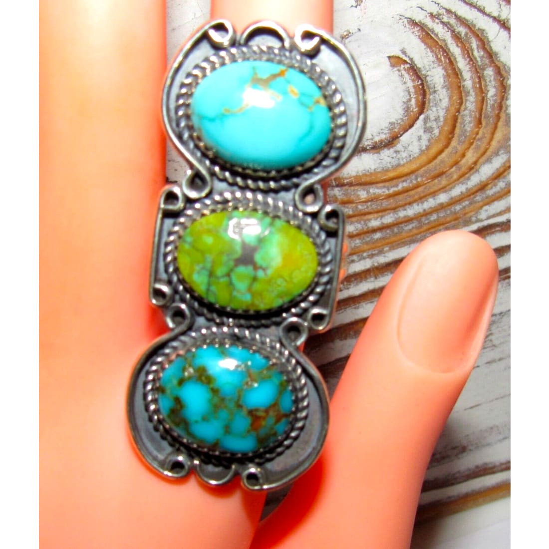 Navajo Royston & Number 8 Turquoise Statement Ring Sz 10