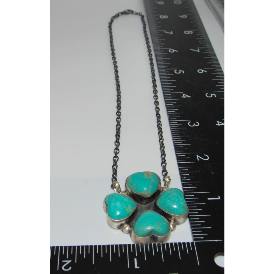 Navajo Royston Turquoise 4 Leaf Clover Necklace Sterling