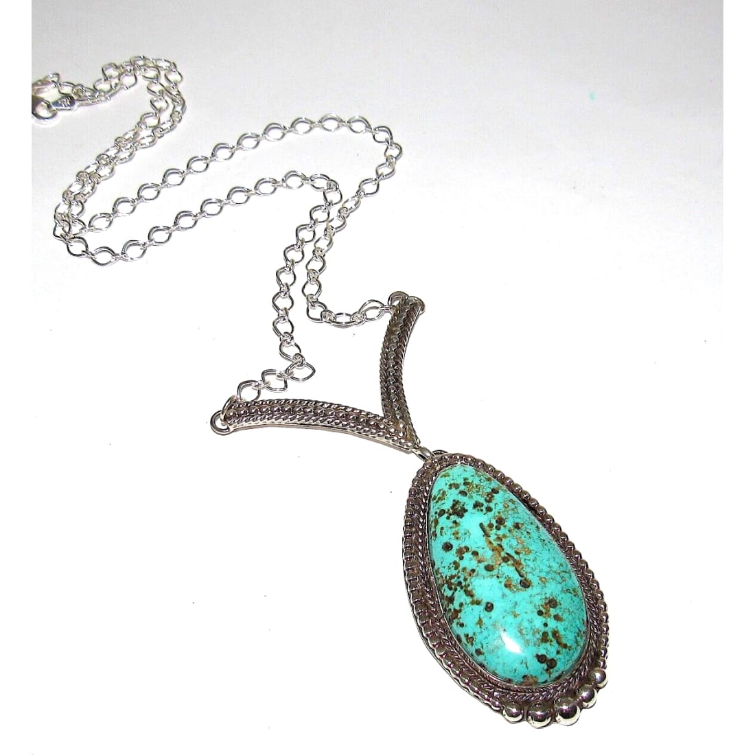 Navajo Royston Turquoise Bar Drop Necklace Sterling Silver