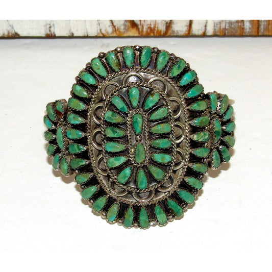 Navajo Royston Turquoise Cluster Cuff Bracelet Sterling