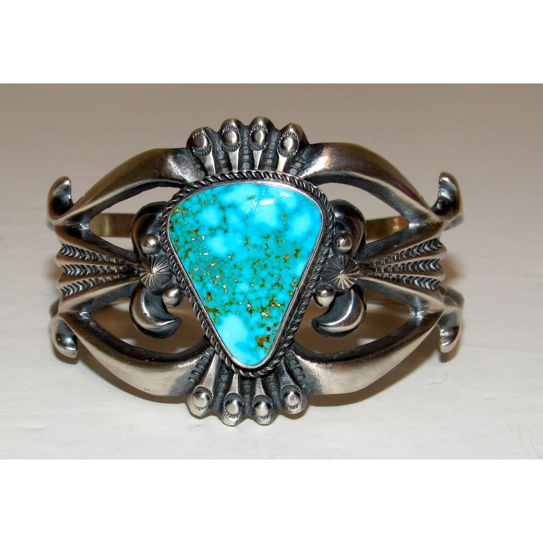 Navajo Royston Turquoise Cuff Bracelet Sand Cast Sterling