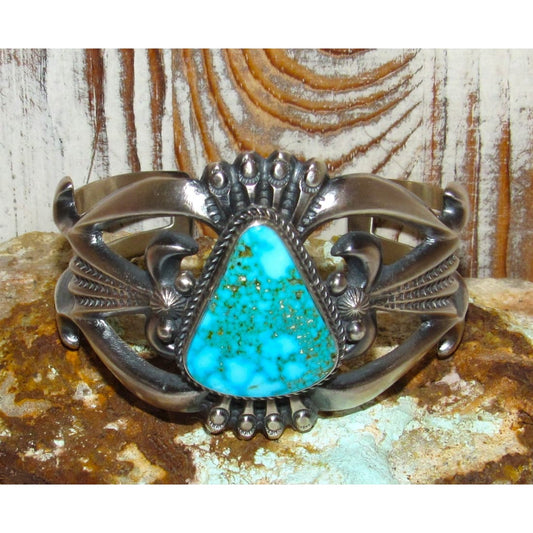 Navajo Royston Turquoise Cuff Bracelet Sand Cast Sterling