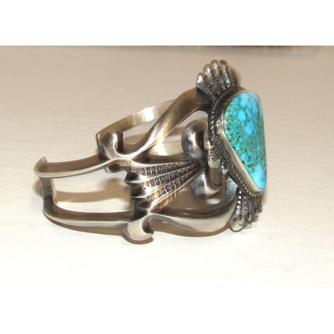 Navajo Royston Turquoise Cuff Bracelet Sand Cast Sterling
